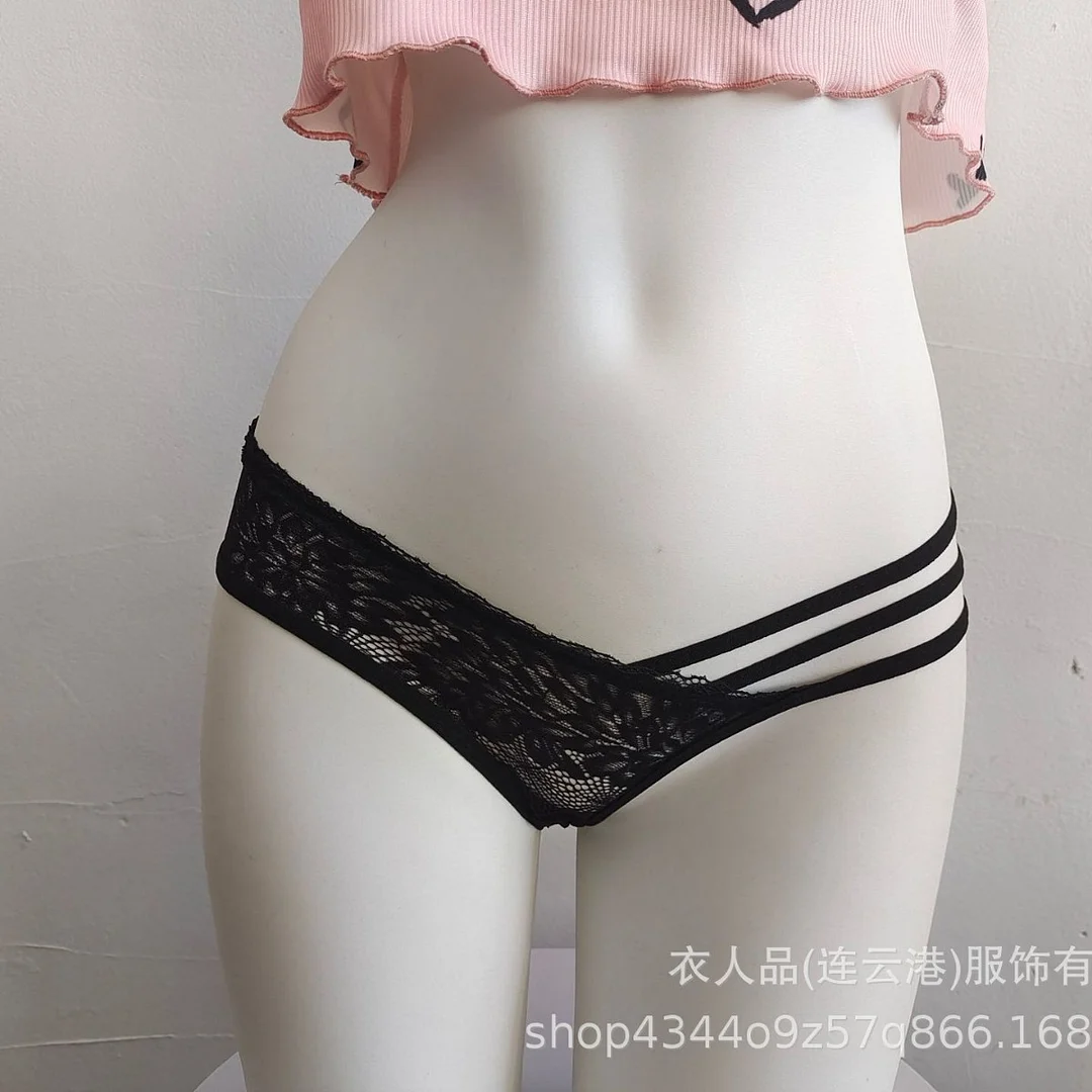 Uveng Women's Sexy Low-Rise Hollow Thin-Swear Panties Breathable Cotton Bag Hip Lace Strapped Shorts
