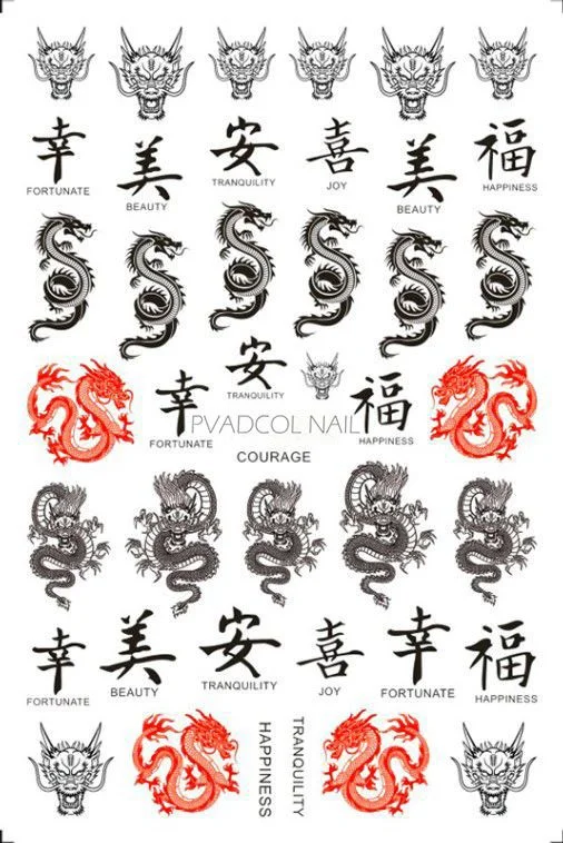 Nail Art Dragon Decals Stickers Red Black Dragons Design Self Adhesive 3D Nail Sticker Acrylic Manicure Tips Decorations-Nail Inspo