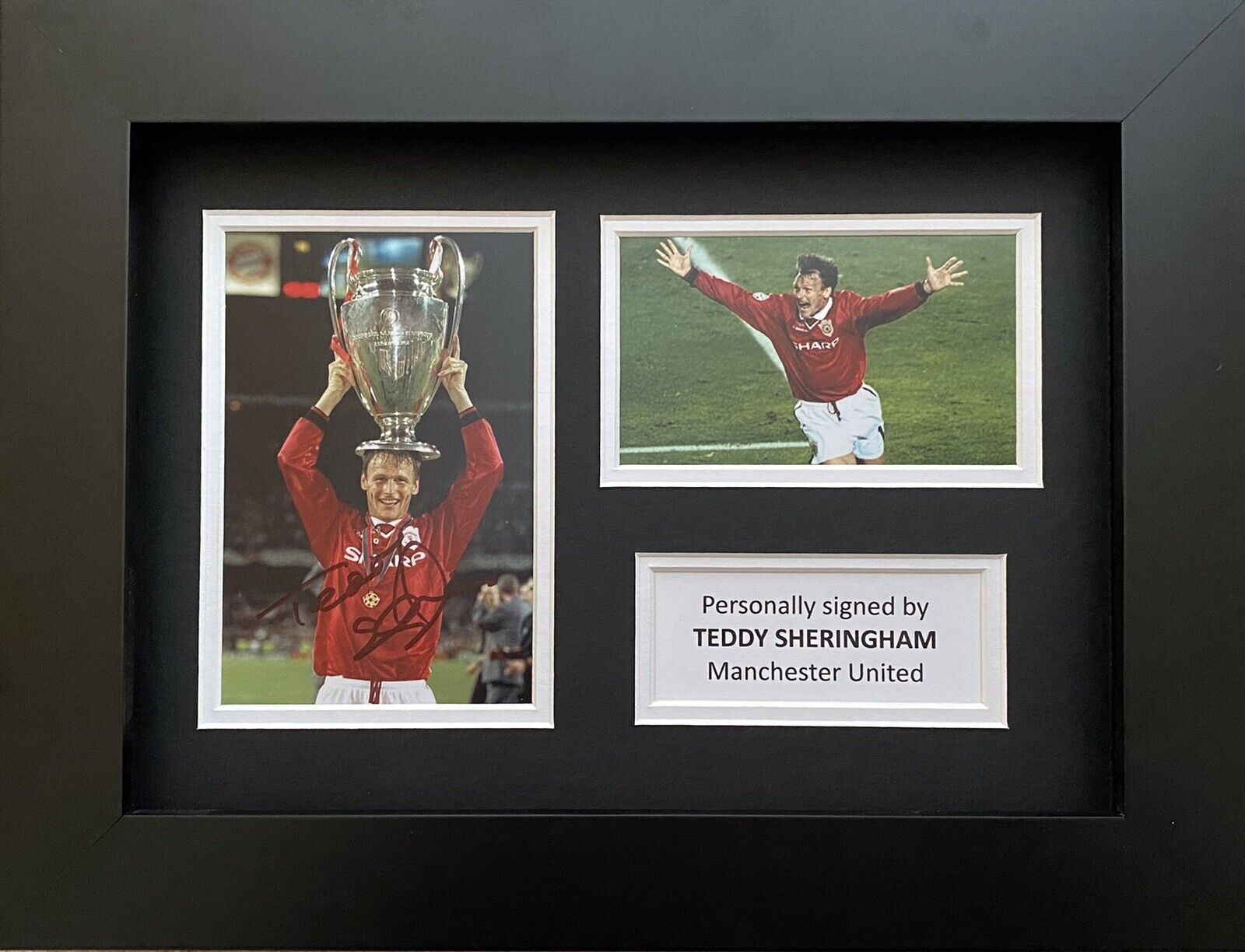 Teddy Sheringham Hand Signed White Card In A4 Manchester United Frame Display