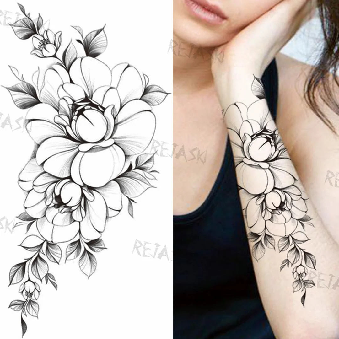 Black Infinity Temporary Tattoos For Women Girls Realistic Sun Flower Rose Letter Fake Tattoo Sticker Waterproof Arm Tatoos