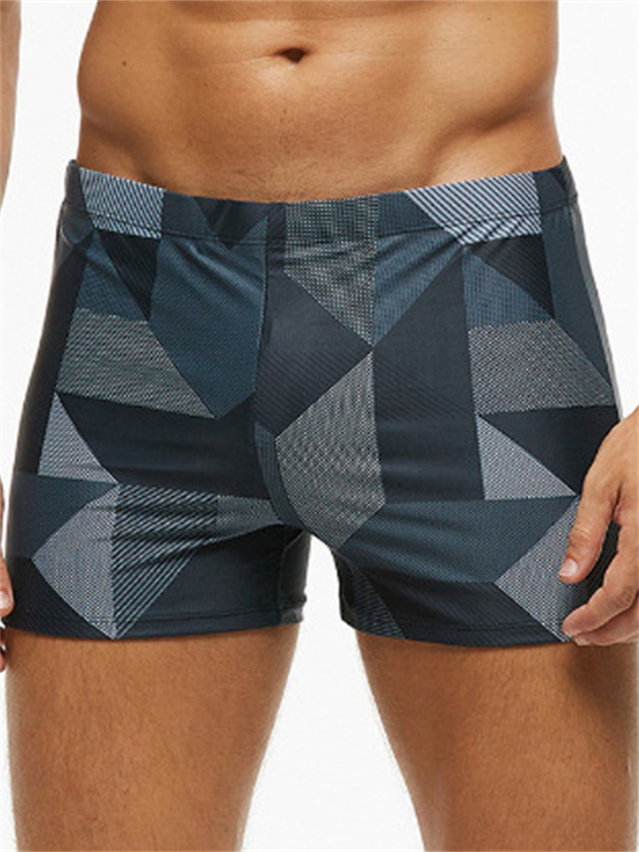  Men's Swim Trunks New Sexy Plaid Beads Flat Swim Trunks
