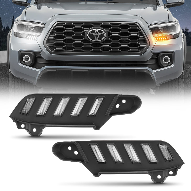 Front LED Side Marker Headlight Daytime Running Lights with Sequential Turn Signals for 2016-2022 Toyota Tacoma