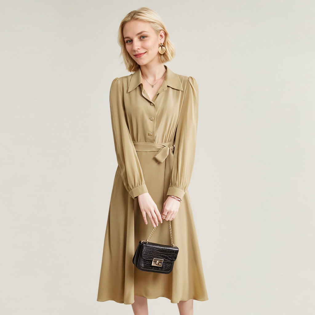 Silk Shirt Dress Long Sleeves Office Style REAL SILK LIFE