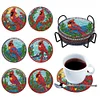 6Pcs/set Diamond Painting Stained Glass Art Bird Coaster Cup Cushion with Rack Cup Pad Decor