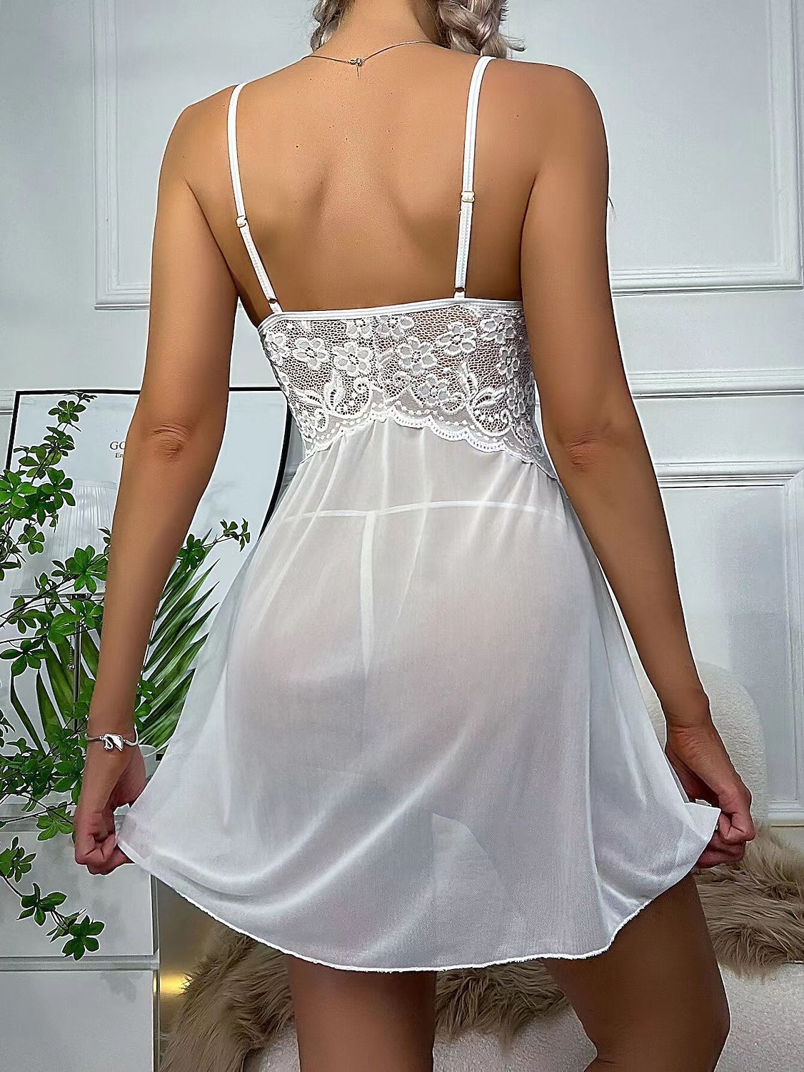 Women's Pajamas Sexy Bodies Nightshirt Pure Color Simple Soft Sweet Home Christmas Carnival Polyester Gift Straps Sleeveless Backless Summer Spring Black White 2023 - CAD $21.99 –P4