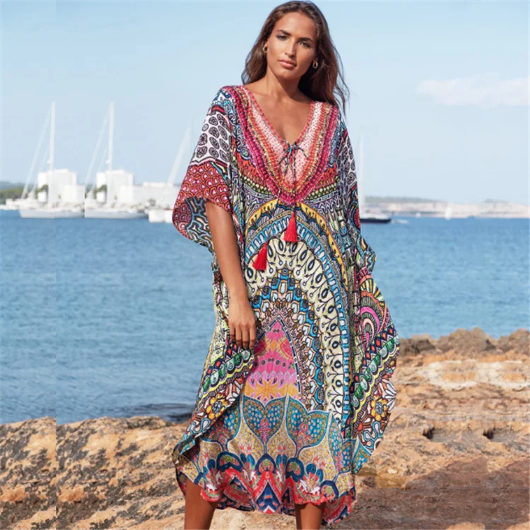 Ethnic Style Printed Beach Midi Dress