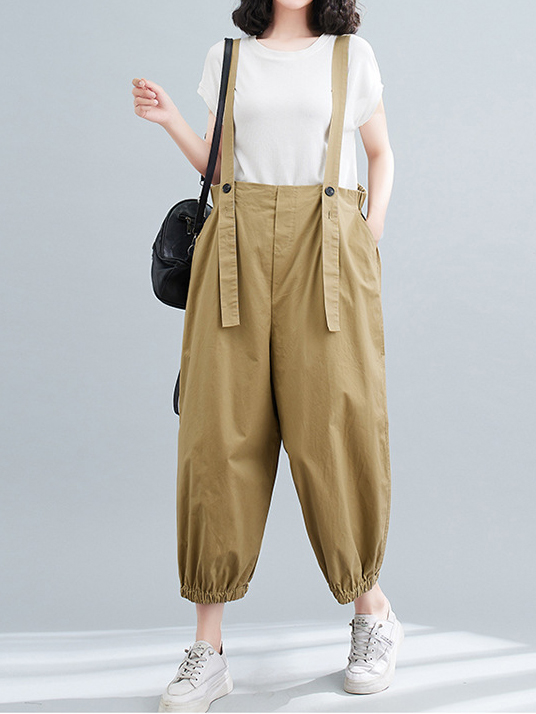 Adjustable Strap Lantern Shape Leg Work Solid Color Jumpsuit