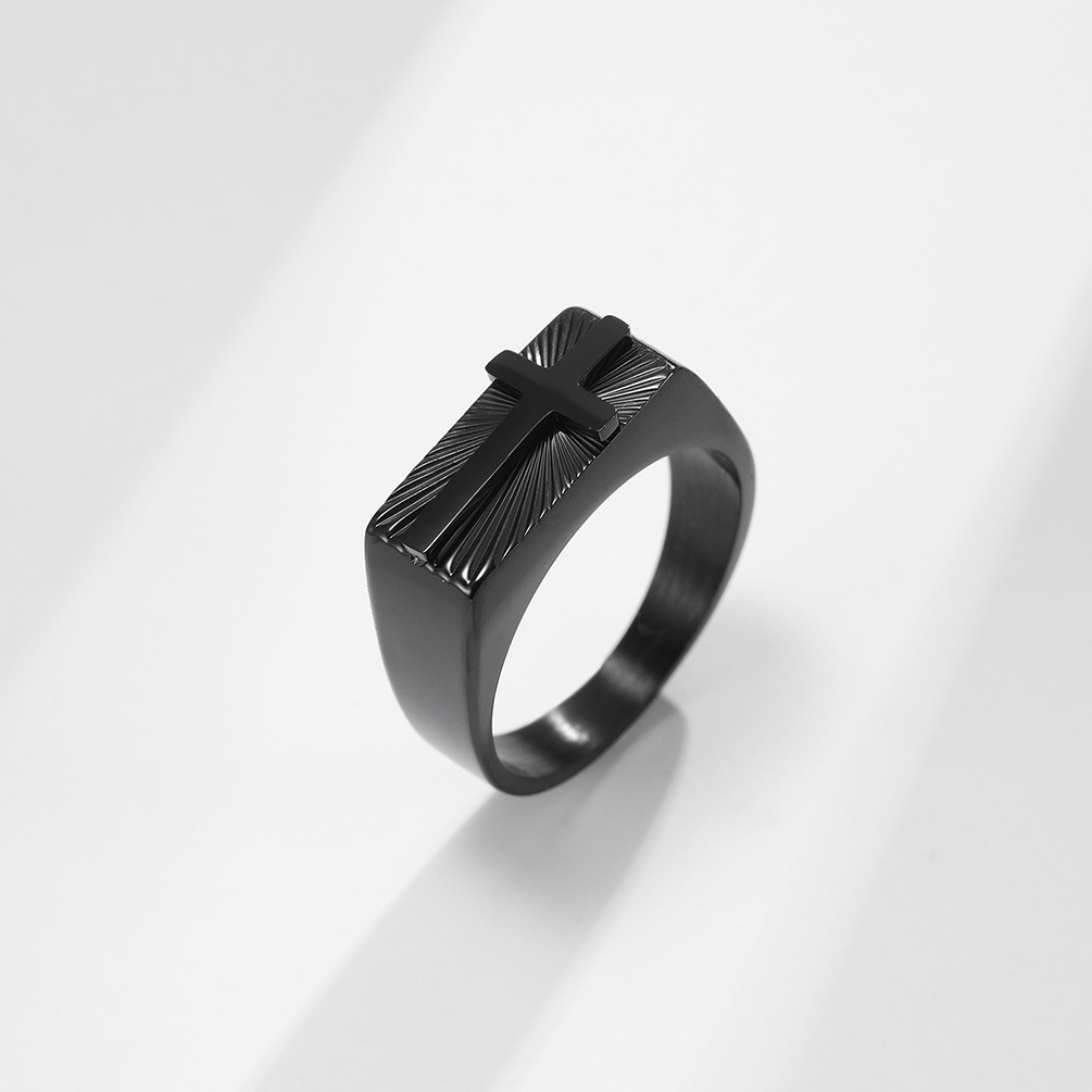 Comstylish Christan Stainless Steel Light Cross Men's Ring