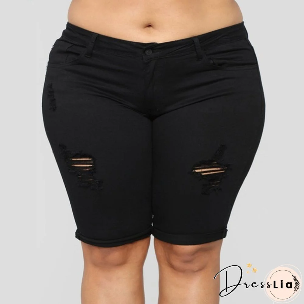Women Ladies Fashion Shorts Ripped Skinny Jean Print Plus Size Leggings Denim Pants