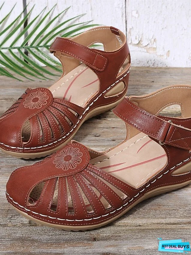 Women's Sandals Wedge Sandals Plus Size Outdoor Beach Cut Out Platform Wedge Heel Round Toe Casual Minimalism Faux