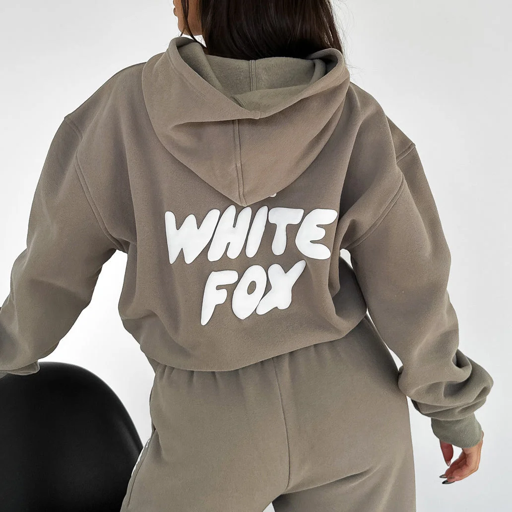 Fashion Sports LOGO Long Sleeve Pullover Hooded Sweatshirt Two Piece Set