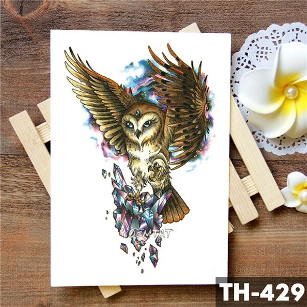 Crystal Gemstone Owl Waterproof Temporary Tattoo Sticker Heart Shaped Clock Rose Flash Arm Tattoos Body Art Fake Tatoo