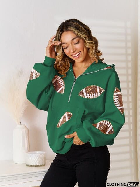 Sequin Football Patch Hal-Zip Hoodie