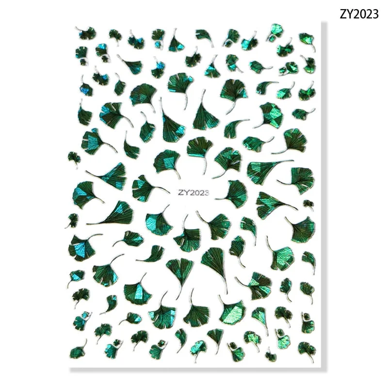 1Pcs Laser Ginkgo Leaf Self-adhesive Nail Sticker Lucky Four-leaf Clover Animal Cartoon Nail Art Sticker Decal Nail Charm Design