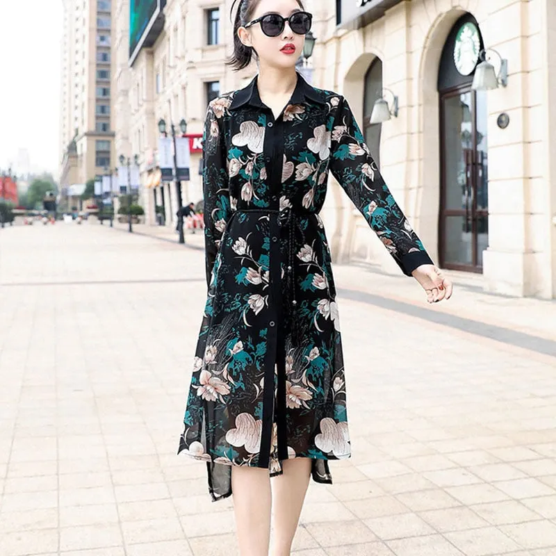 Half Sleeve Loose Flower Print Blouse Shirts Summer Sun Protection Women Long Blouses Super Thin Floral Chiffon Cardigan 9121 50