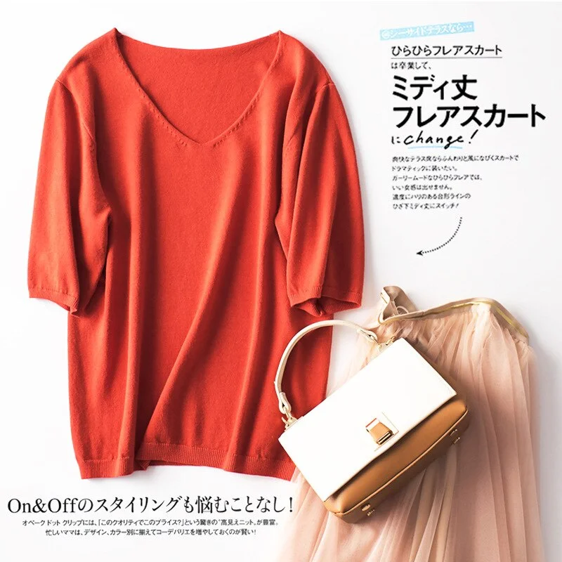 Women Sweater 2020 New Female V-neck Short-sleeved Knitted Pullover Jumper Pull Femme Clothes Loose Designer Fashion