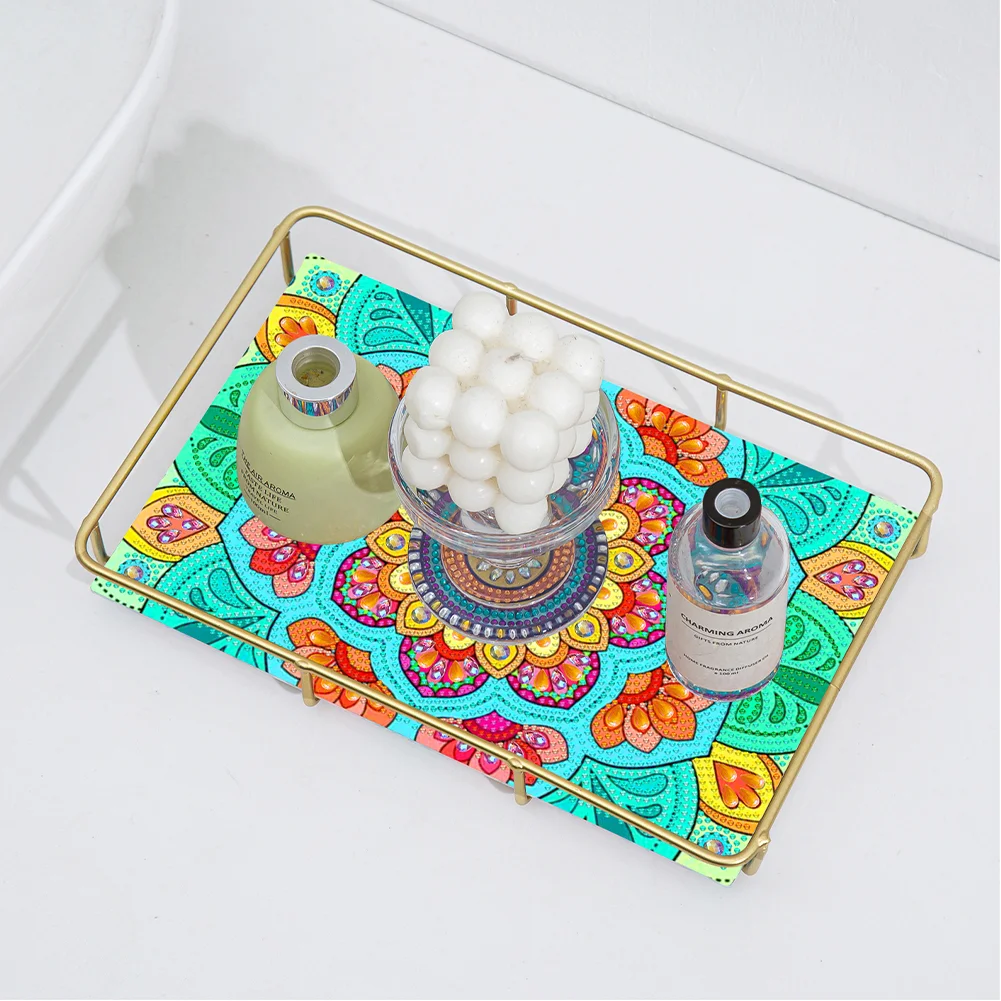 DIY Mandala Pattern Acrylic Special Shaped 5D Diamond Painting Tray Art Craft Decor(28*19*5cm)