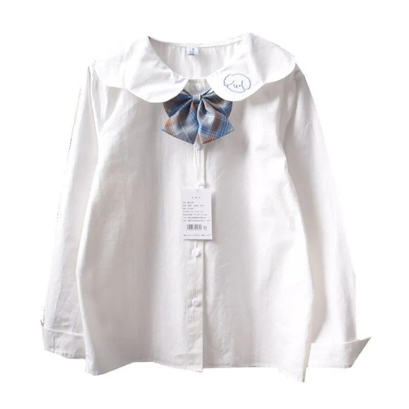White Kawaii Lolita Long Sleeve Shirt Novameme