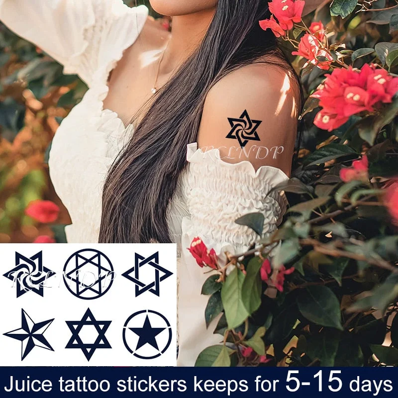 Waterproof Temporary Juice Ink Tattoo Sticker Star Circle Totem Patterns Fruit Gel Long Lasting Art for Men Women
