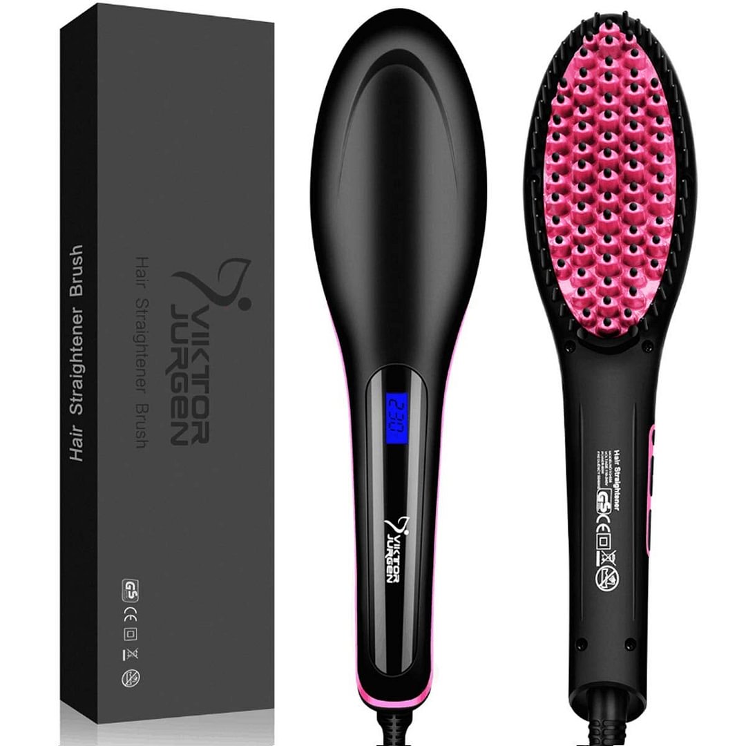 Hair Straightening Brush with Heating,Fast Natural Straight Hair Styling Hair Straightener Brush by Viktor Jurgen,Anti Scald,Auto Shut Off,Mini Sized for Travel Home,Gift for Women Girlfriend (Red)