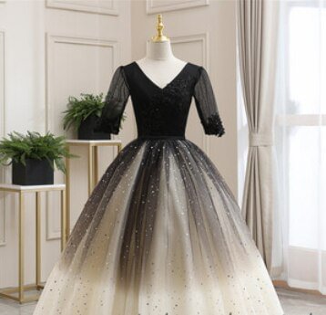 2021 New Style Black Matching Fashion V-Neck Quinceanera Dress Graduation Dress With Sleeve Formal Performance Sequins Ball Gown