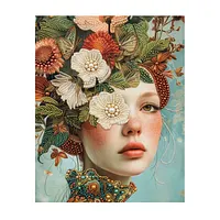 White Flower Hair Woman - Pearls Painting
