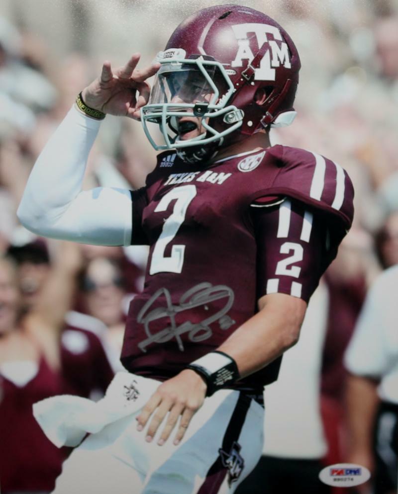 Johnny Manziel Autographed Texas A&M 8x10 Salute Photo Poster painting- PSA/DNA Auth *Silver