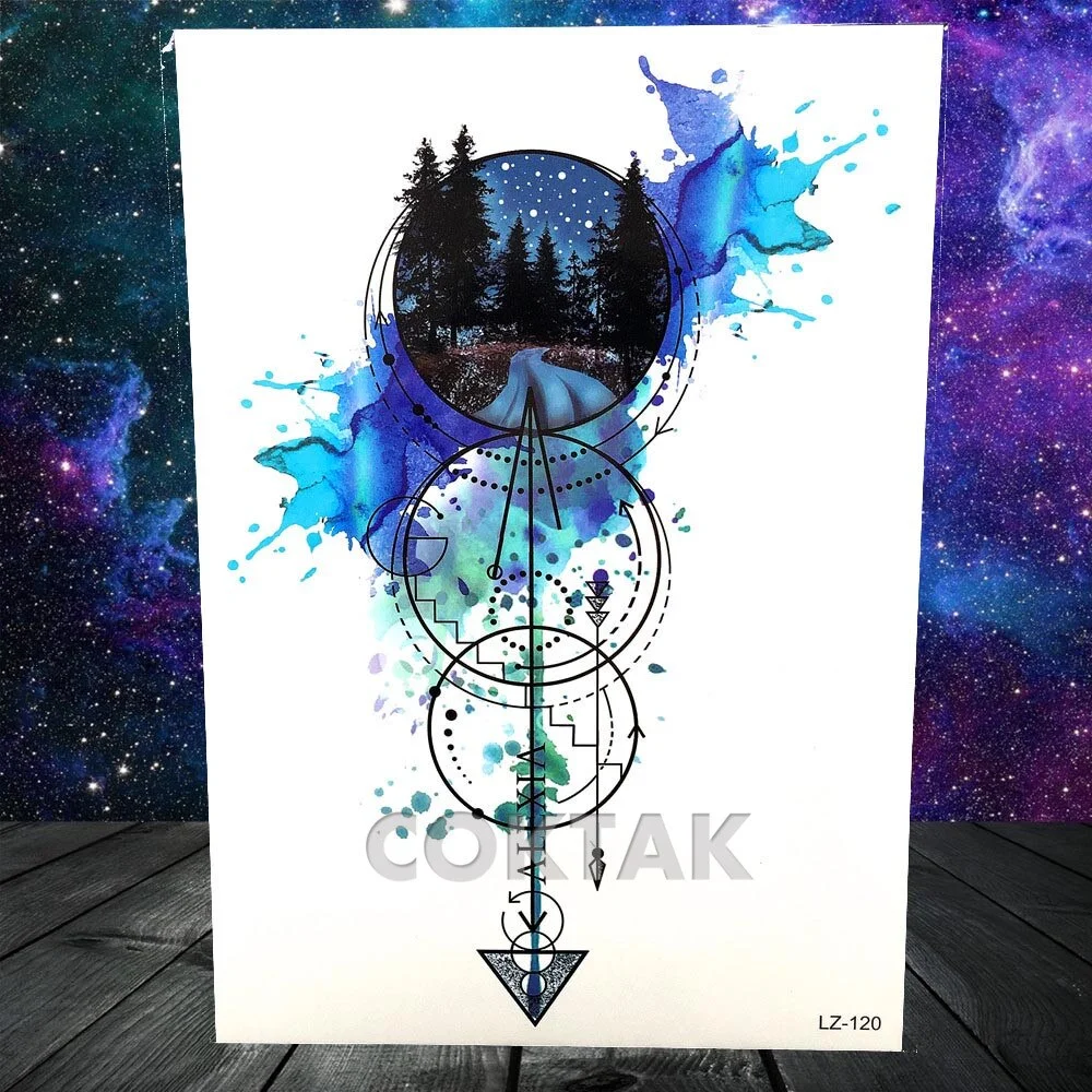 Fashion Space Temporary Tattoos For Kids Women Body Art Face Tatoos Realistic Fake Washable Geometric Flower Wolf Tattoo For Men