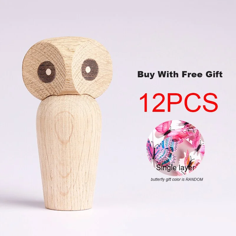 Lovely Fashion Owl Bird Animal Figurines Decor Home Living Room Bookshelf Natural Miniature Woodcraft is Popular Cute Kid Gifts