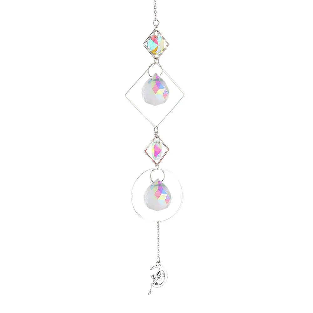 Wind Chime Crystal Light Catcher Ball Ornaments Round Frame Pendant (2)