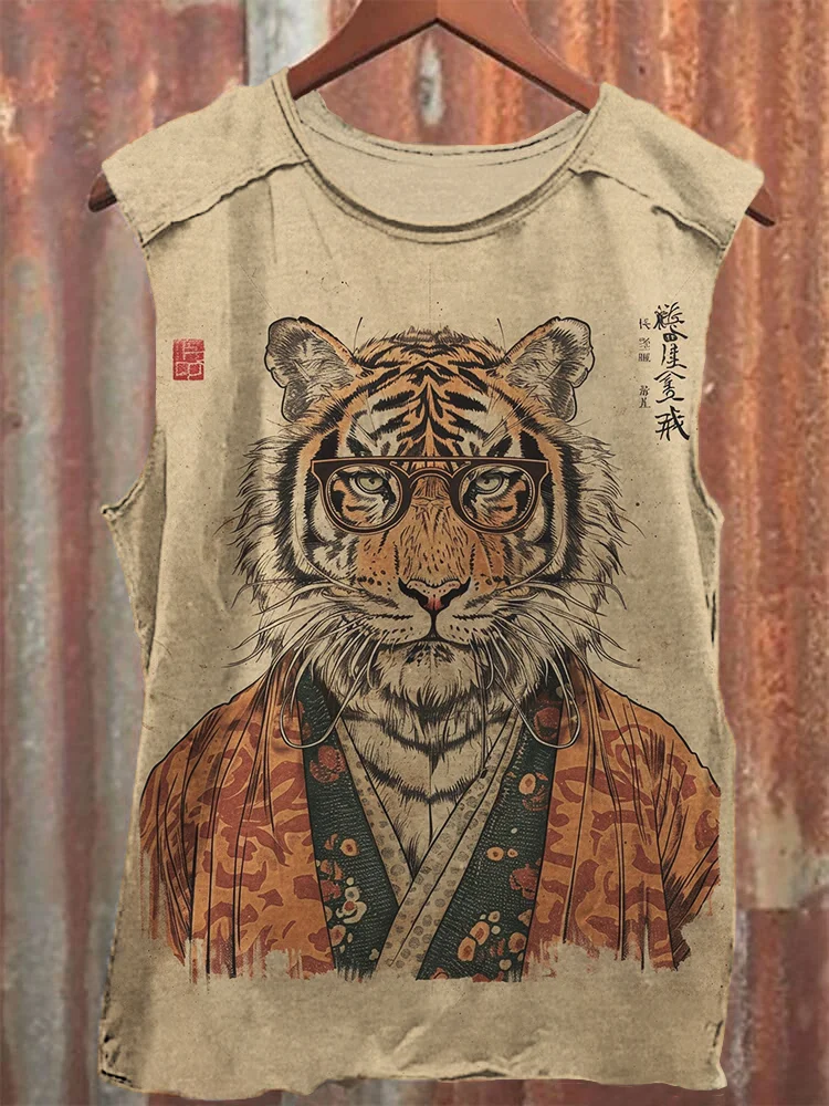 Men's Cool Tiger Japanese Art Print Casual Tank Top