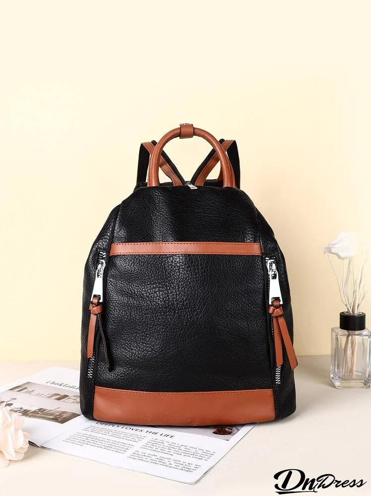 Two Tone Double Zipper Classic Backpack