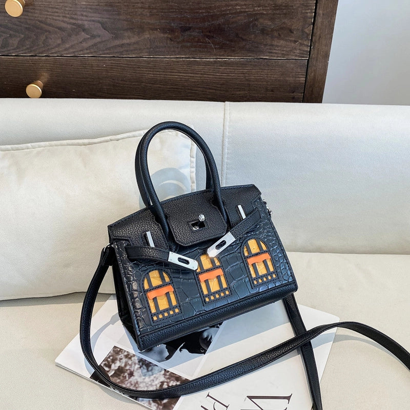 Women’s Medium Pu Leather Color Block Streetwear Square Lock Clasp Crossbody Bag