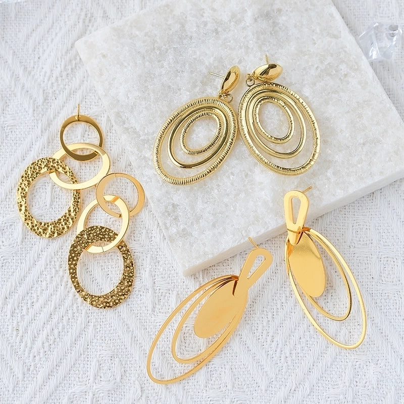 1 Pair Casual Modern Style IG Style Oval Solid Color Hollow Out 304 Stainless Steel 14K Gold Plated Drop Earrings