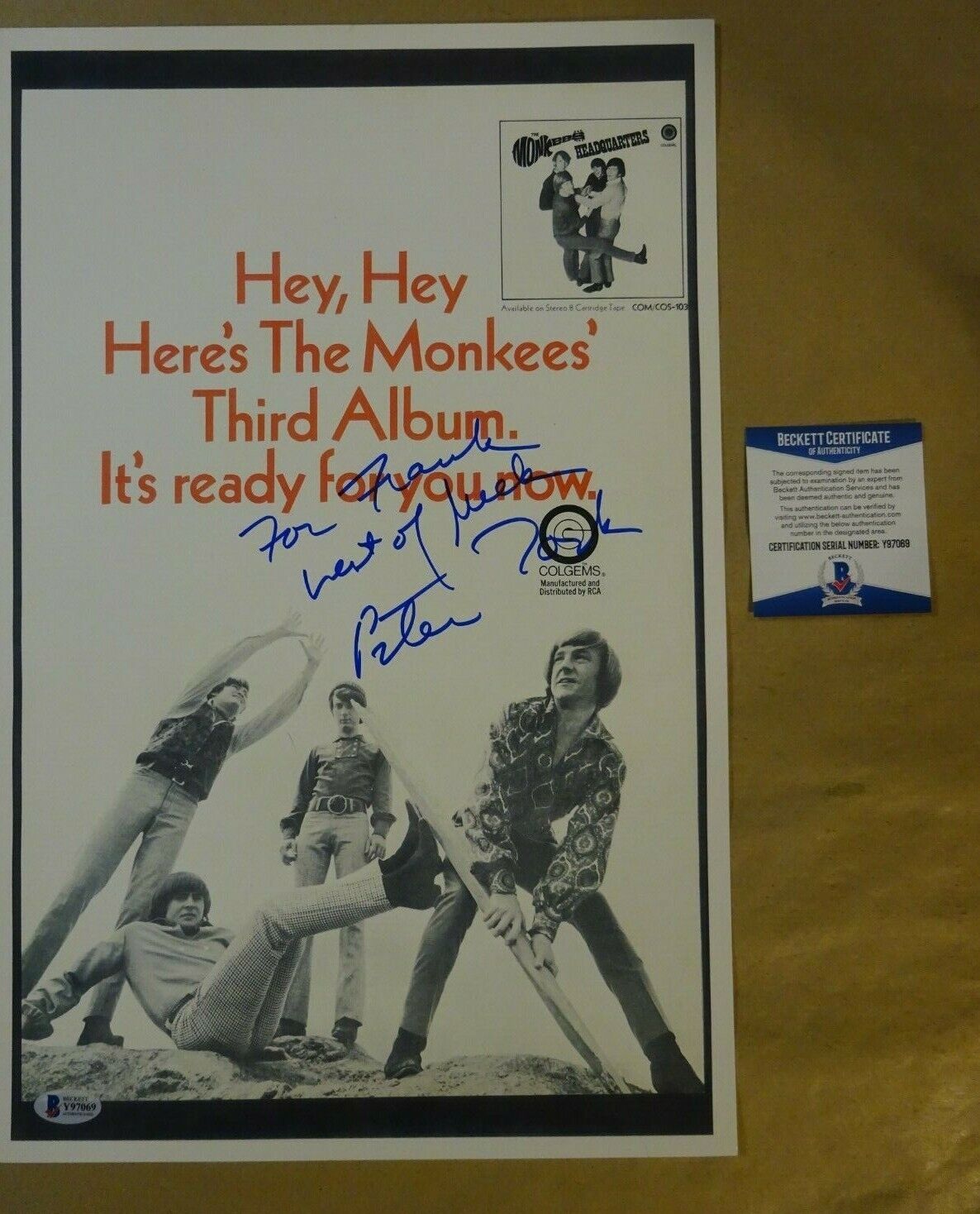 Signed PETER TORK Autographed THE MONKEES Personalized Photo Poster painting 11x17 BECKETT COA