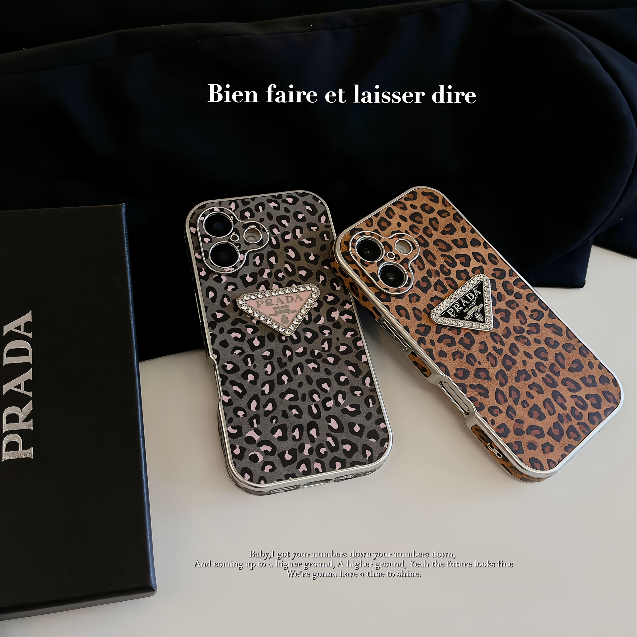 Prada Leopard Leather Diamond Triangle Electroplating Apple New iPhone Case