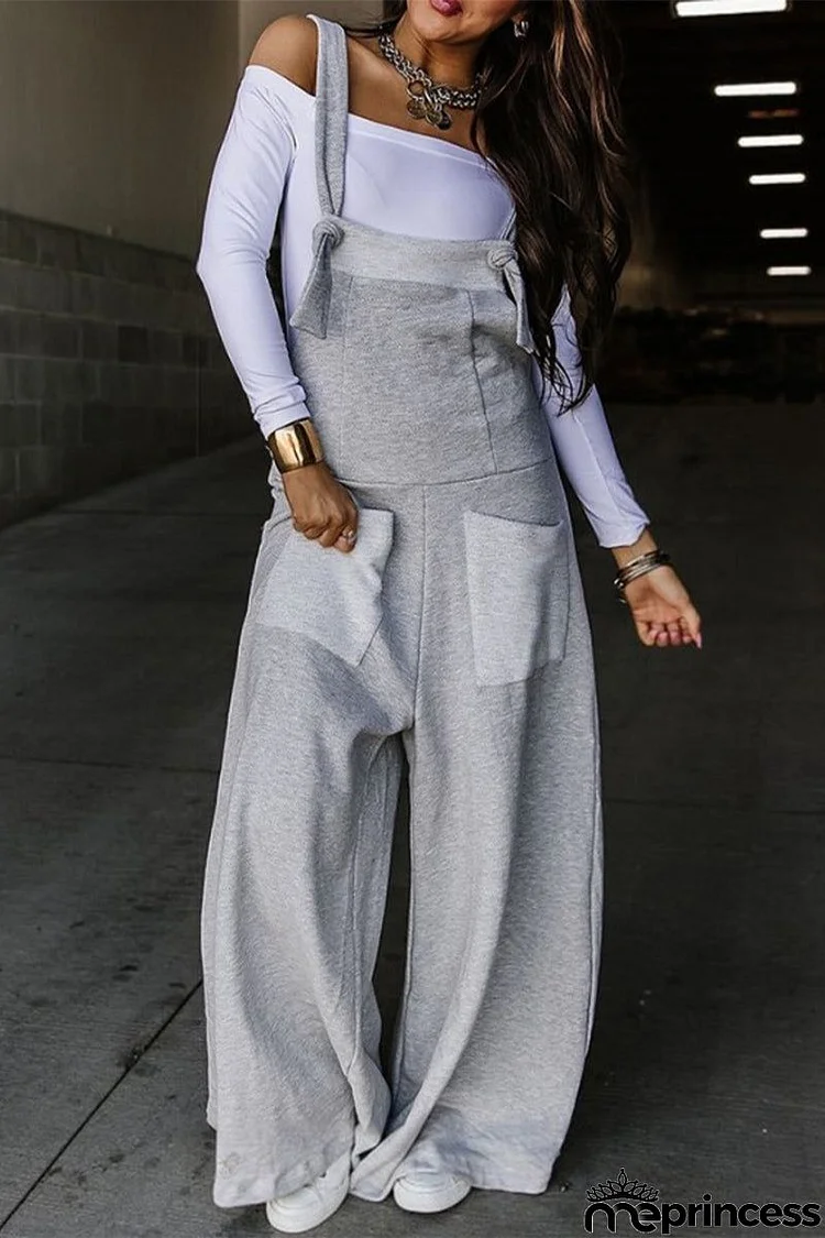 Casual Solid Pocket U Neck Loose Jumpsuits