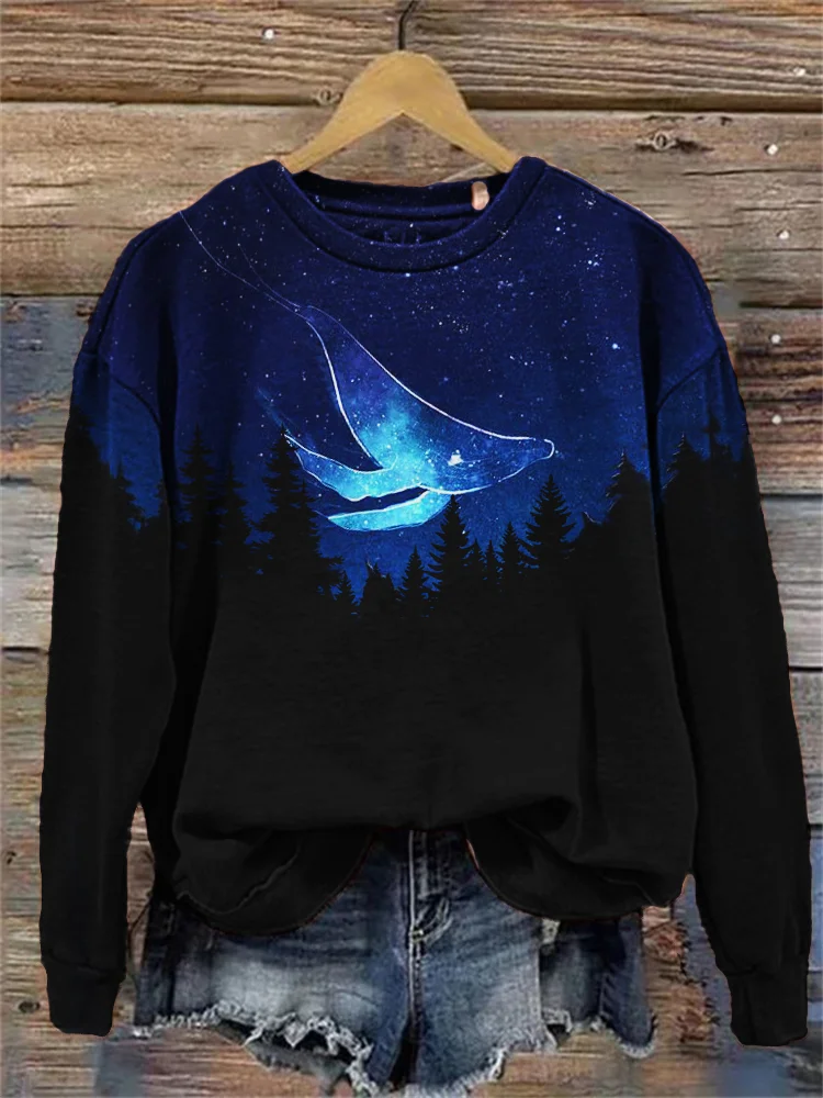 Whale Night Sky Dark Forest Contrast Sweatshirt