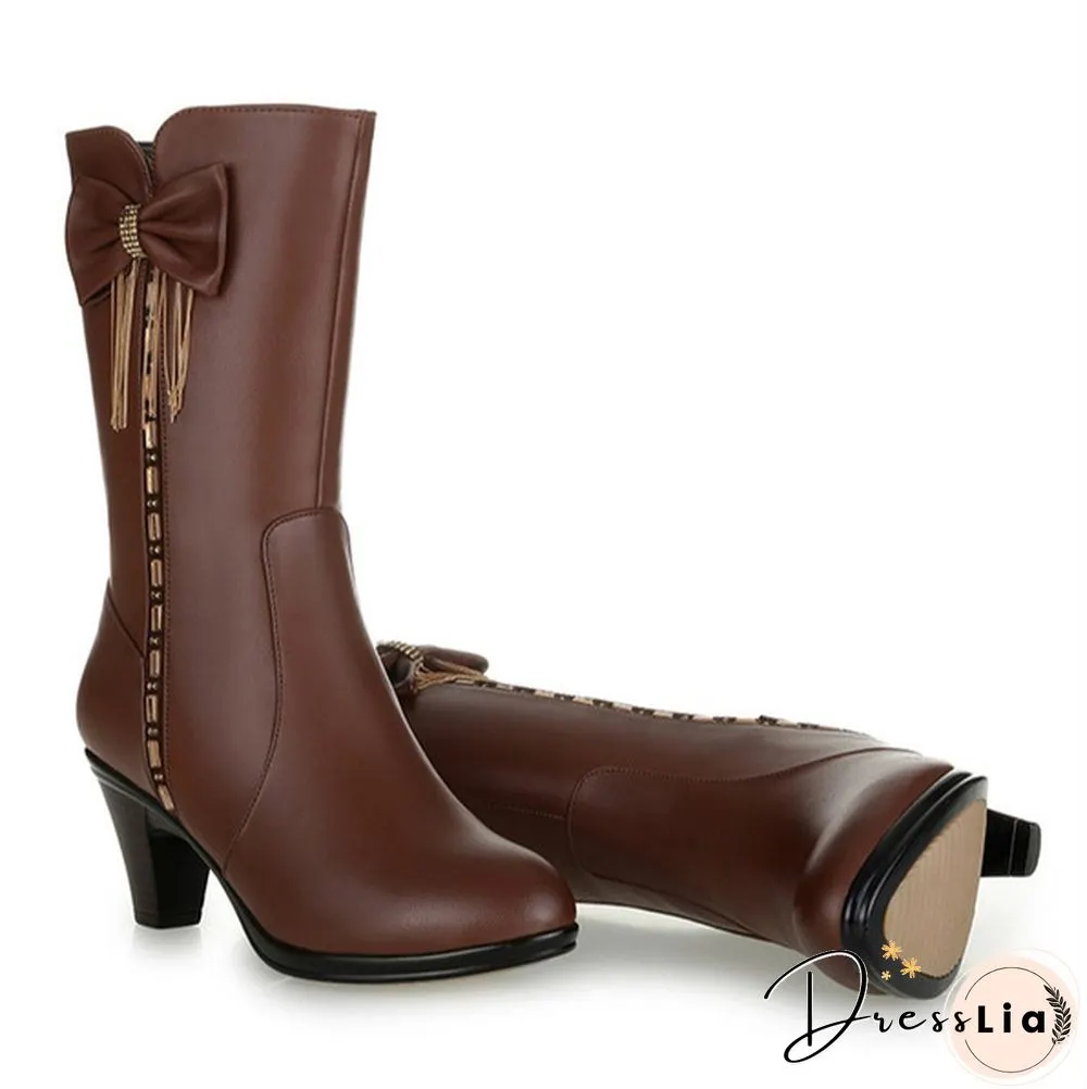 New winter boots, cotton boots, leather boots, leather boots, high-heeled wool boots
