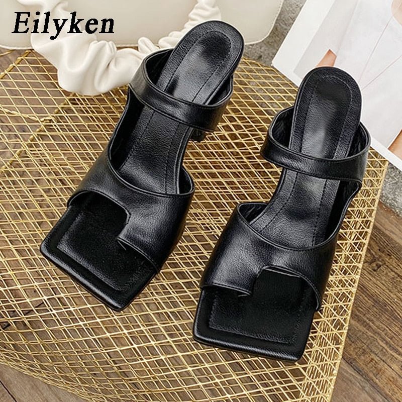 Eilyken 2022 New Design Women Slipper Elegant Square Toe High Heels Sandal Shoes High Quality Outdoor Slip On Dress Shoes