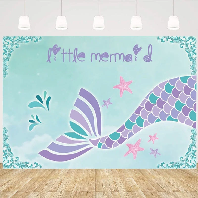 180x110cm Little Mermaid Party Backdrops Under the Sea Party Photography Background Kids Birthday Party Decorations Baby Shower