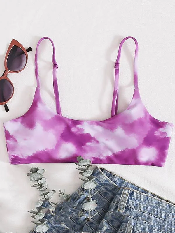 Gradient Printed Spaghetti-Neck Bikini Top