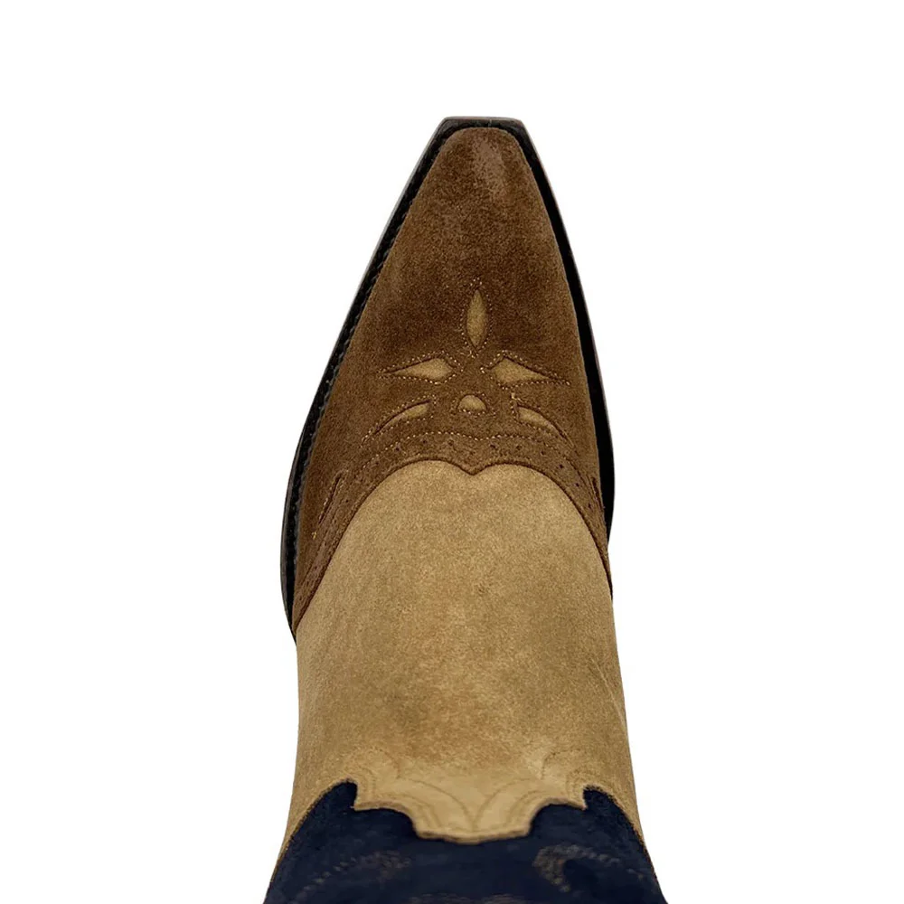 Multicolor Patchwork Snip Toe Mid Calf Cowboy Boots for Women