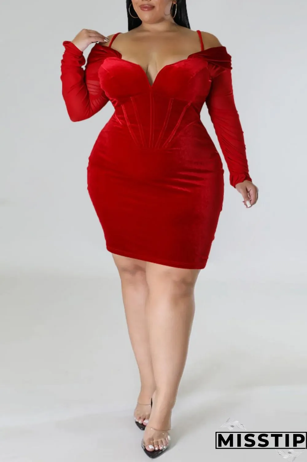 Green Sexy Casual Solid Patchwork Off the Shoulder Long Sleeve Plus Size Dresses