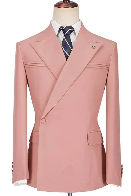 Peaked Lapel Best Fited Pink Wedding Blazer For Groom With Ruffles | Ballbellas Ballbellas