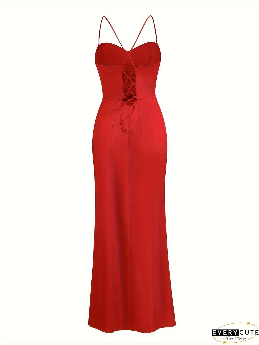 Split Thigh Backless Dress, Sexy Solid Party Maxi Dress, Women's Clothing