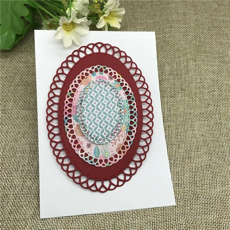 3pcs/set Oval Circle Scallop Fram Metal Cutting Dies for DIY Scrapbooking Album Paper Cards Decorative Crafts Embossing Die Cuts