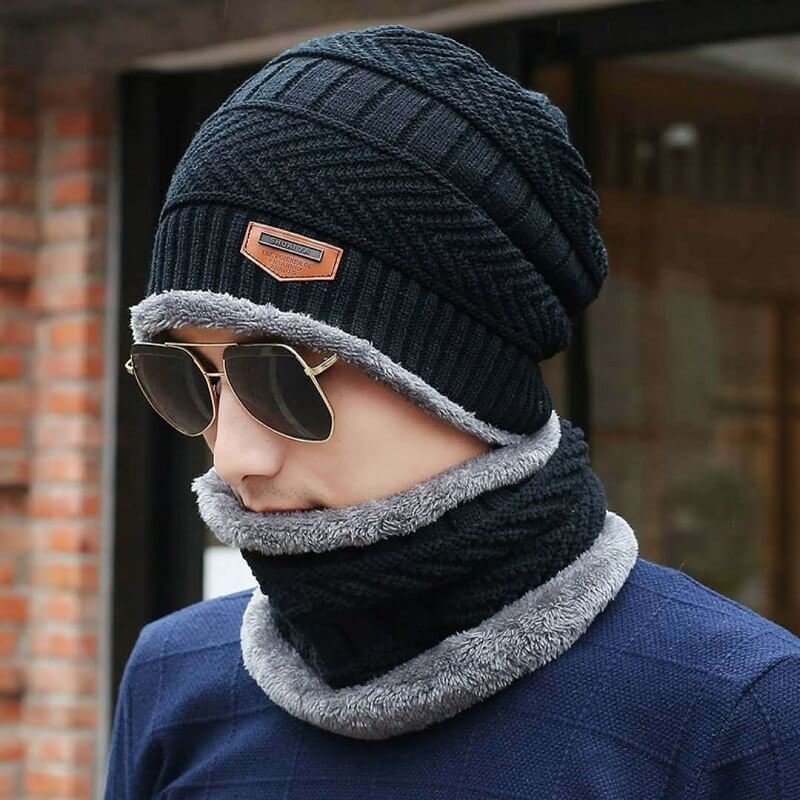 Unisex Knitted Beanie Hat And Neck Warmer