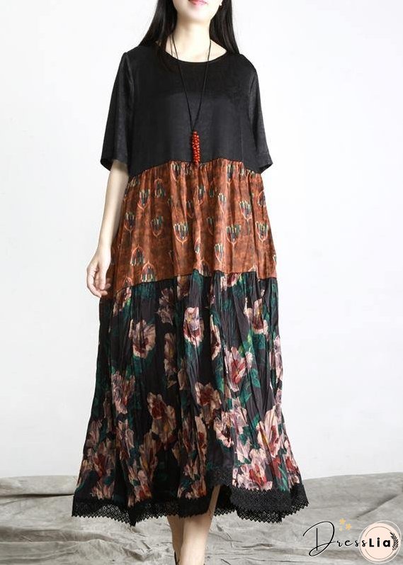 Unique Black Print Patchwork Vacation Summer Chiffon Dress