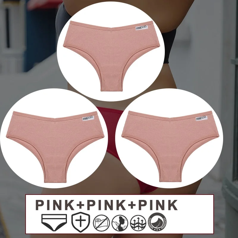 FINETOO 3PCS/Set Women's Cotton Panties Sexy Lingerie Underwear  M-3XL Bikini Thongs Panties For Woman Plus Size Female Briefs
